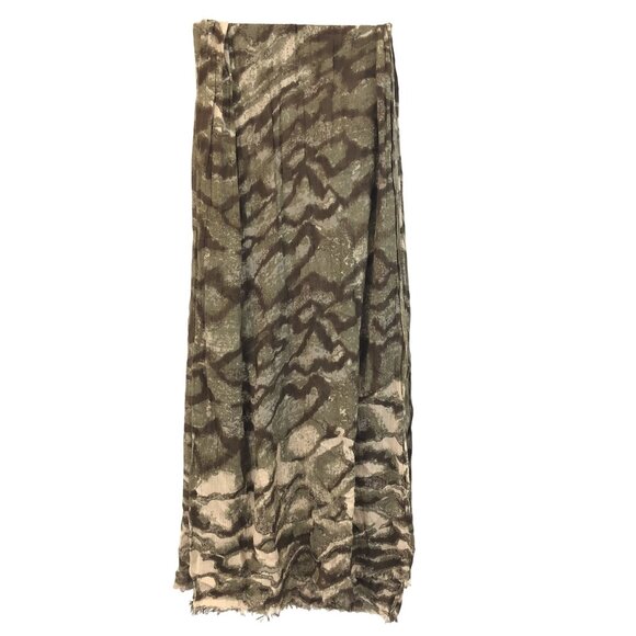 Vince Camuto Brown Green Abstract Print Lightweight Scarf Rayon Linen 80" x 26" - Picture 8 of 9